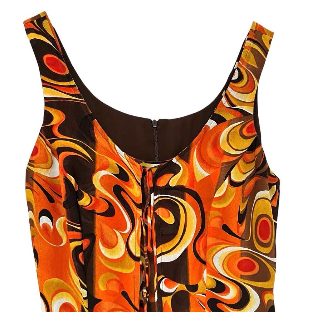 Vintage Psychedelic Orange Mini Sundress Wimsygoth Fairy Fit & Flair Artsy 90's - Picture 3 of 17